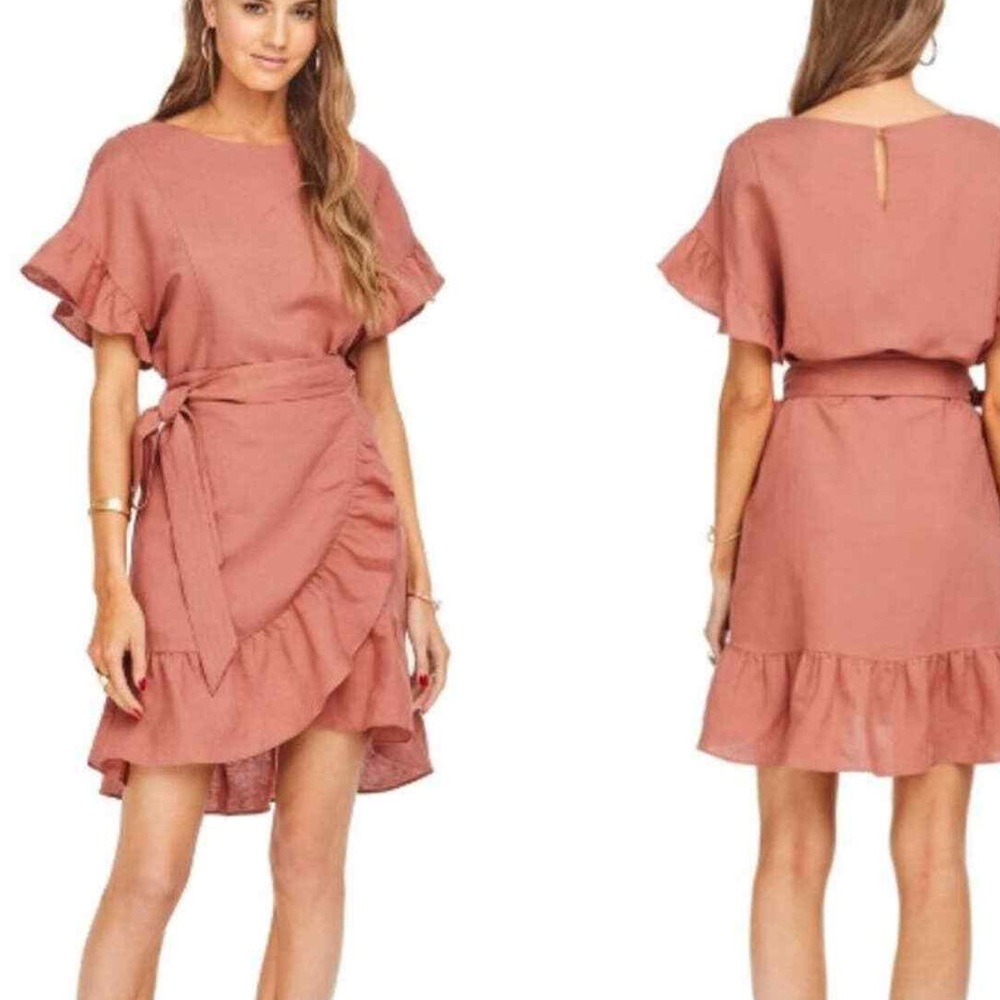 Small ASTR the Label Linen Wrap Dress Coral Cedar